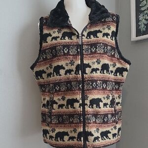 Woolrich Black and Brown Bear Pattern Vest Size L